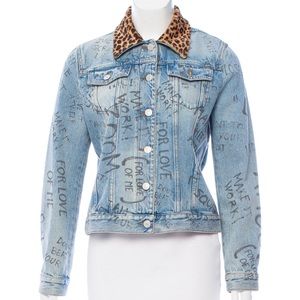 Gucci Denim Boyfriend Jacket Scribble Leopard Print